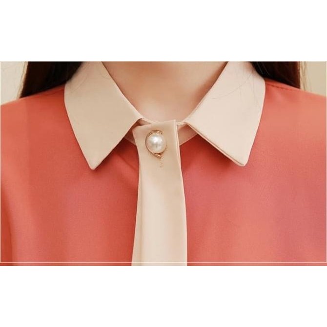 Baju Atasan Kemeja Kerja Wanita Blouse Korea Import AB537015 Orange Terlaris