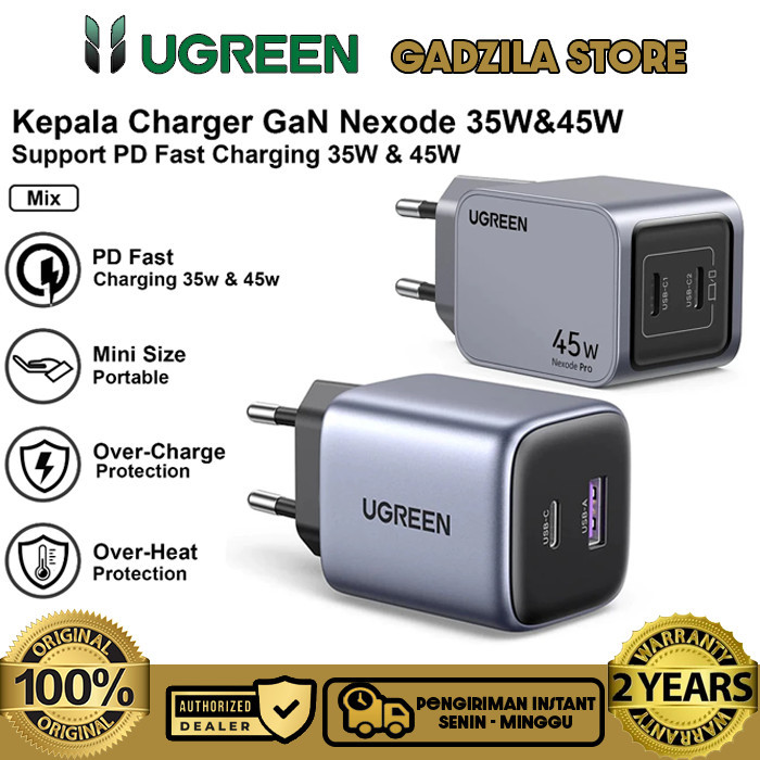 

SALE TERLARIS UGREEN KEPALA CHARGER ADAPTOR DUAL PORT USB A + TYPE C FAST CHARGING 20W 35W 45W FOR