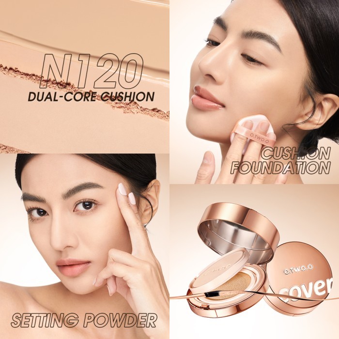 O.TWO.O 2PCS Set Makeup Sunscreen SPF50PA++++++ 2 IN 1 Cushion Foundation & Setting Powder 24H