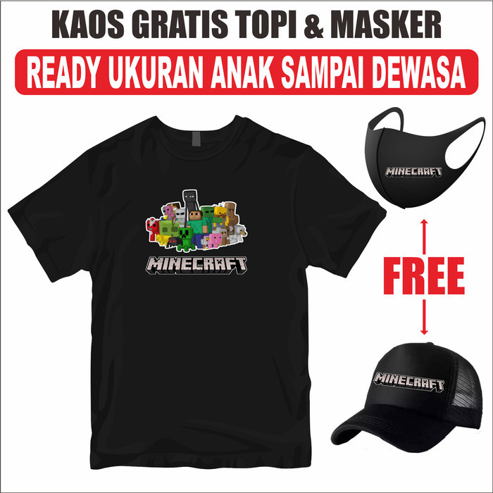 BRD KAOS GRATIS TOPI DAN MASKER MINECRAFT UNTUK ANAK DAN DEWASA SGA
