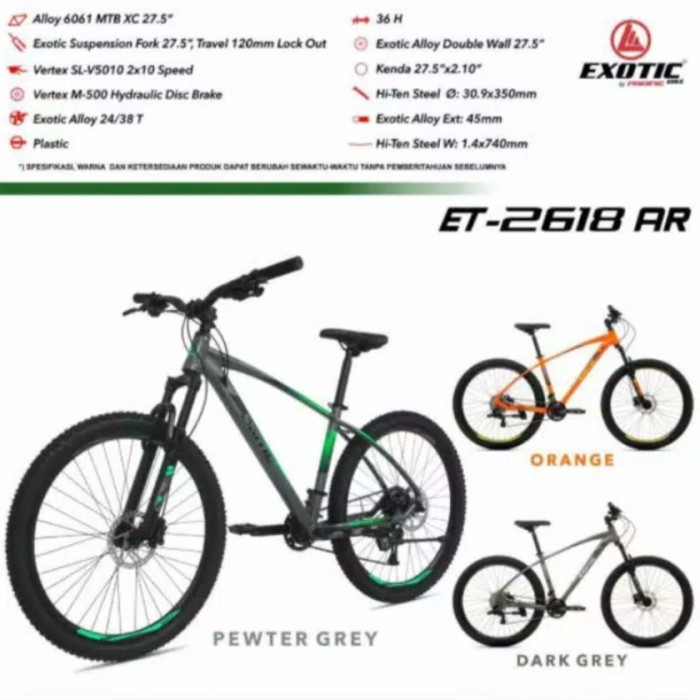 BARU Sepeda gunung MTB 27,5 inch Exotic ET-2618 AR Rem Hydrolic