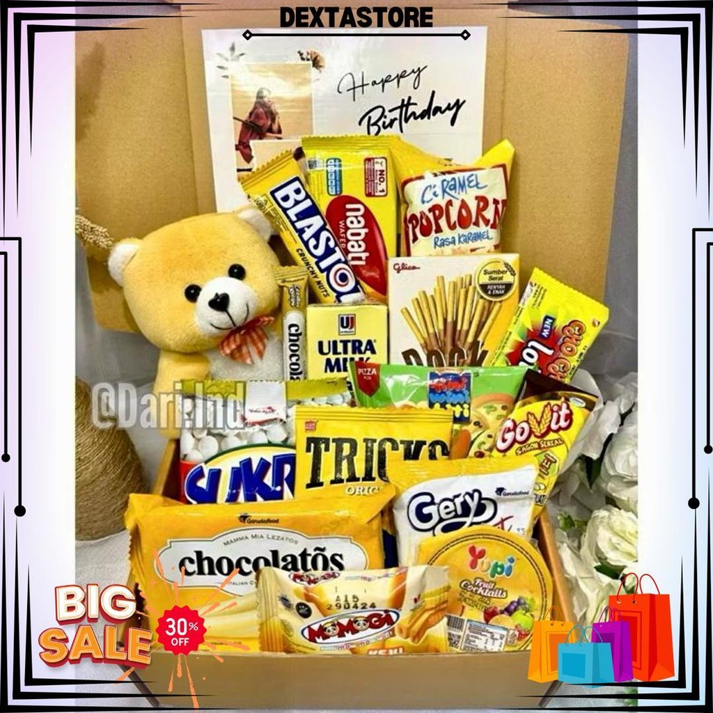 

Snack Box Kado Ulang Tahun / Hampers Snack Murah / Buket Snack / Buket Jajan / Kado Ulang Tahun / Hadiah Ulang Tahun / Hadiah Valentine / Kado Valentine / Kado Anniversary / Hadiah Anniversary / Hadiah Birthday / Hampers Cewek / Kado Natal D Sale