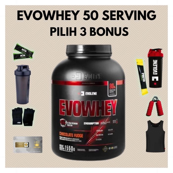 EVOWHEY 50 SERVING / SACHET BPOM HALAL EVOLENE WHEY PROTEIN - COKLAT
