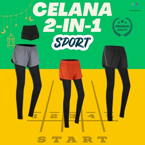 TERLARIS LEGGING 2 IN 1 SPORT WANITA CELANA OLAHRAGA MUSLIMAH SPORT DOUBLE LAYER CELANA LARI SPORT