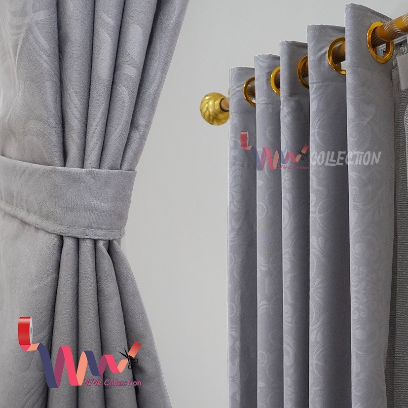 Promo Harga Murah Gorden Pintu Jendela Polos Embos Smokering Abu Coklat Biru Pink Ungu Putih