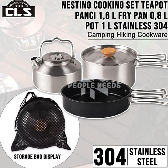 Rei Official Shop - Nesting Cooking Set Teapot Peralatan Masak Camping Hiking Panci 1,6 L Fry Pan 0,