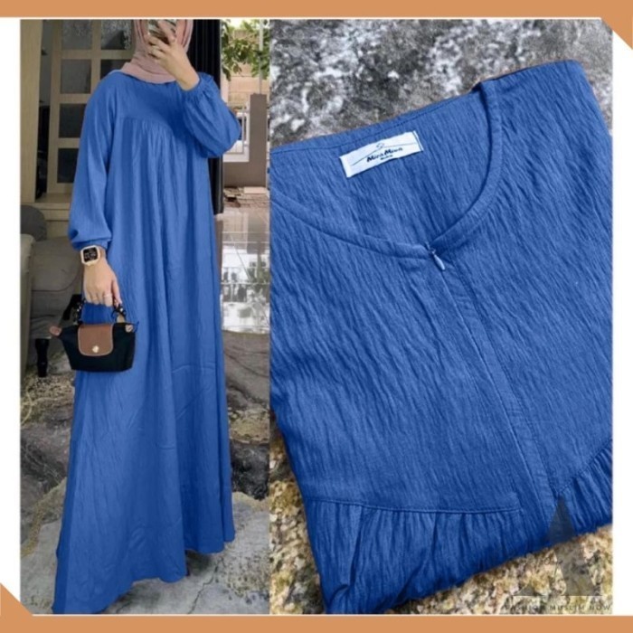 010 Abaya Polos Busui - Gamis Polos Lengan Kerut - Gamis Resleting Depan