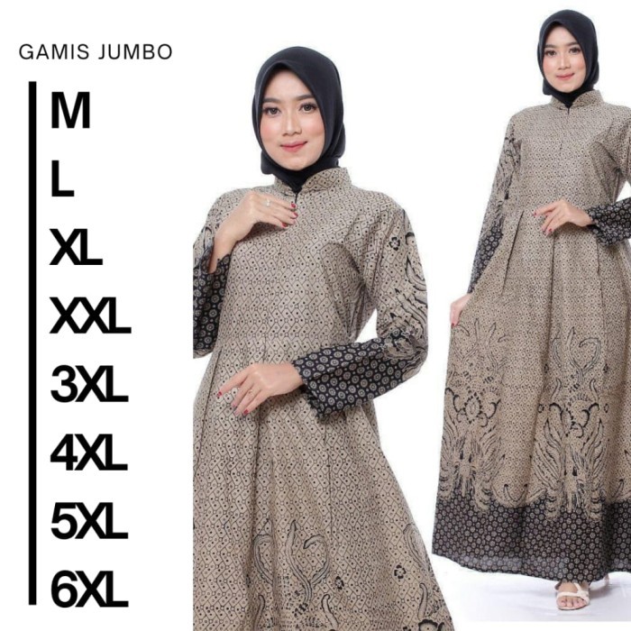 gamis batik jumbo murah terbaru / gamis roowoo coklat / gamis big size
