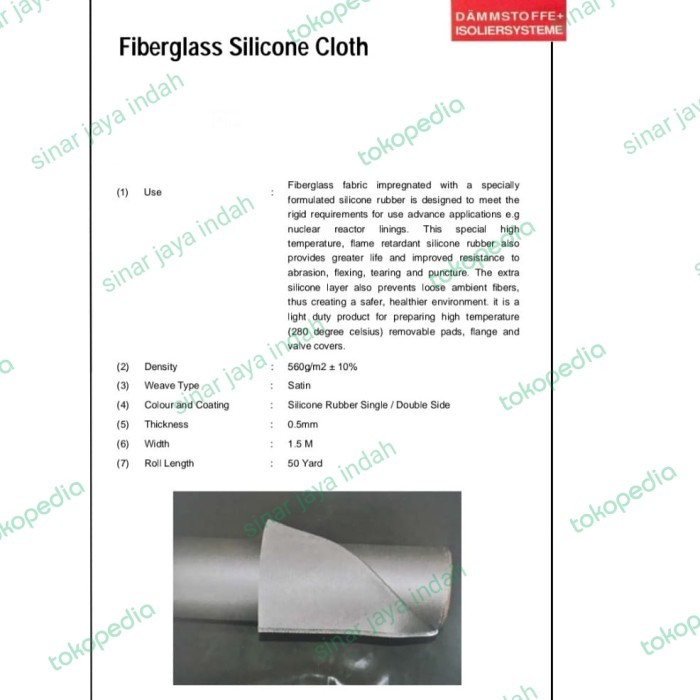 

Fiberglass Silicone Cloth 0.5mm x 1.5m x 50mtr