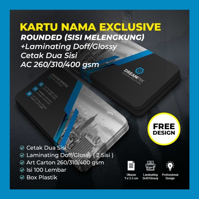

Terlaris Cetak Kartu Nama 2 SISI & Laminating Doff Rounded Corner (FREE-DESIGN) SALE