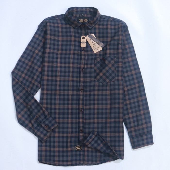 Brill Eighty Eight - Kemeja Flanel Panjang Premium Navy Gray Mst 88 L3650