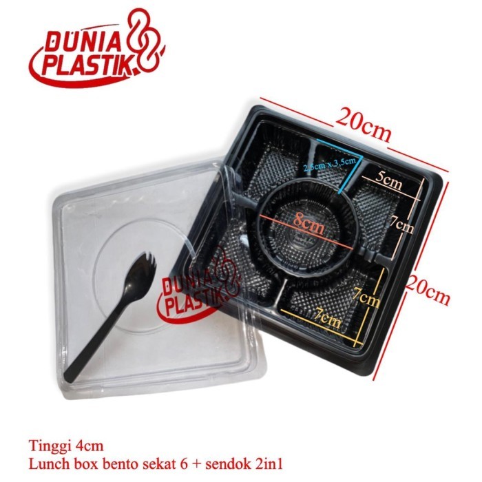 TERLARIS MIKA BENTO SEKAT 6 ISI 50SET + TUTUP +SENDOK 2IN 1 / LB 2IN1 HITAM / PINK MURAH MURAH
