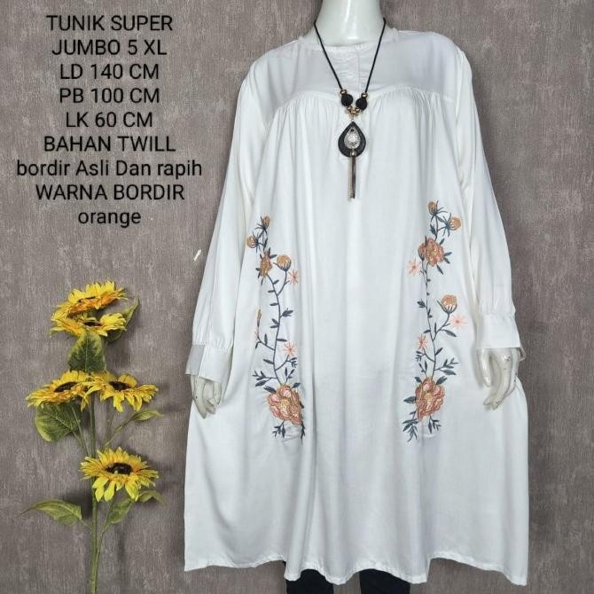 Promo Tunik Putih Super Jumbo Ld 140 Cm Model Bordir Kekinian