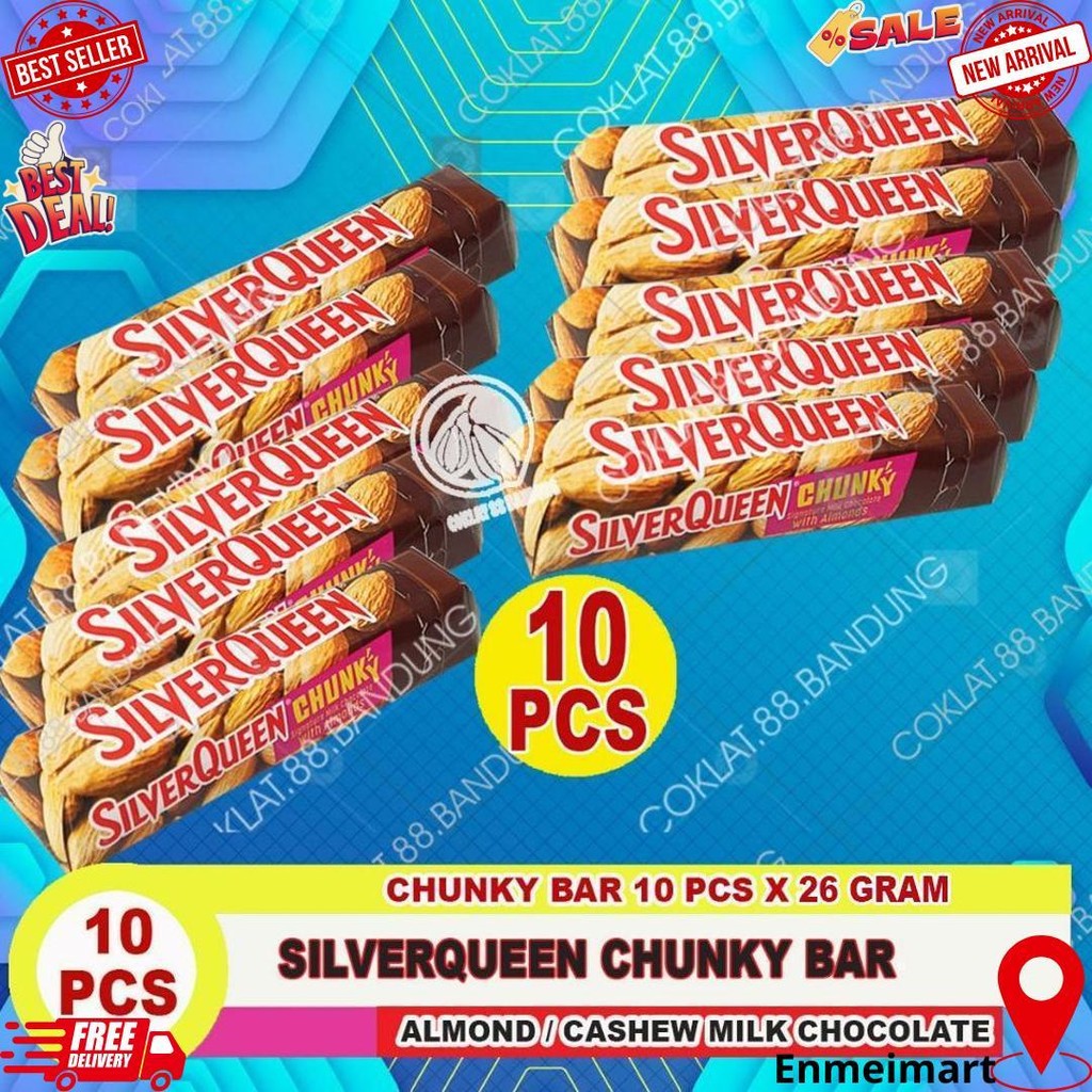 

Silverqueen 1 Box 22Gr 10 Pcs Ex 25Gr, Coklat Silver Queen 22 Gr 1 Dus Chunky Bar 26Gr 30Gr D Cod