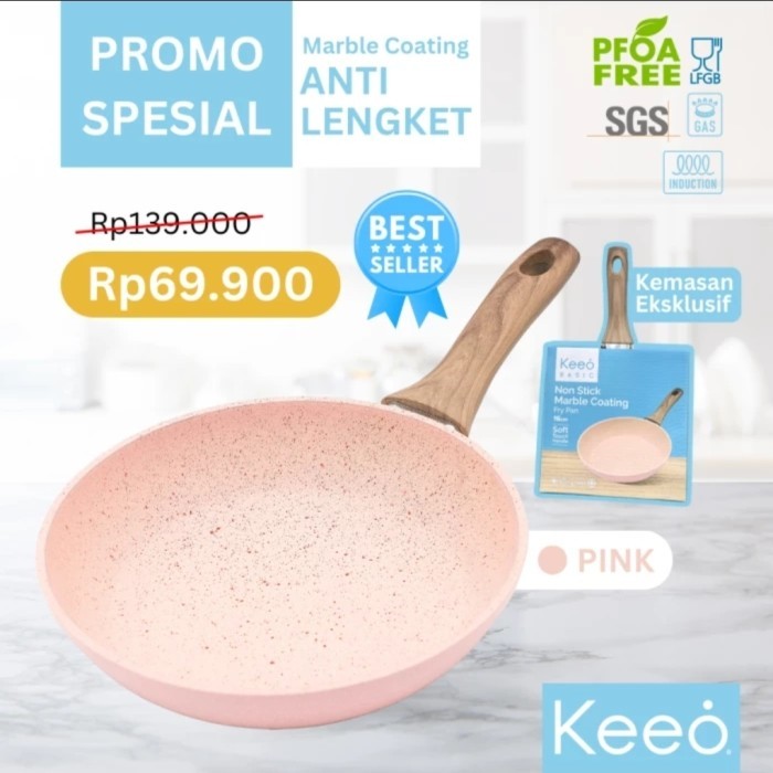 Wajan Frypan Marble Granit Keeo Ori Diameter 16 cm warna Pink