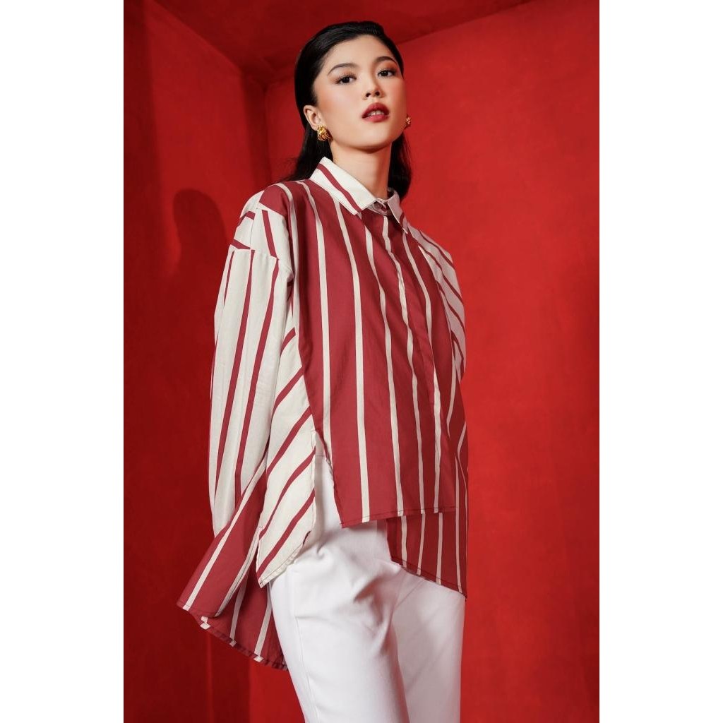 Promo Benang Jarum - Sienna Striped Shirt - Cherry