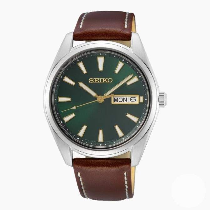 Murah Jam Tangan Seiko Sur449P1 Man Quartz  Sapphire Crystal  Green Dial Brown Leather Water Resist 