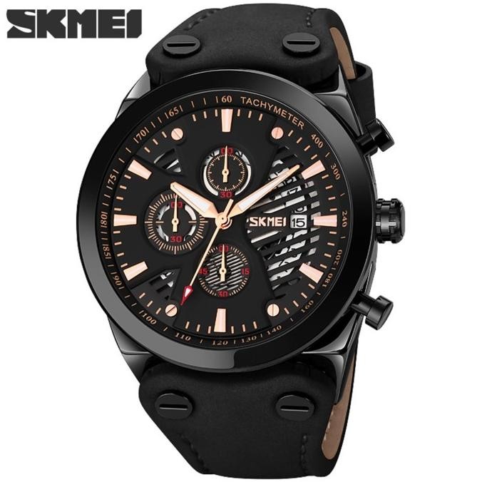 Grosir Jam Tangan Pria Skmei 9282 Analog Date Leather Chronograph Aktif