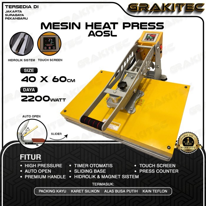 Mesin Heat Press Sablon Kaos OTOMATIS Auto Open Sliding Digital 40x60
