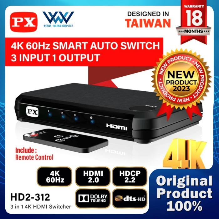 HDMI Switch Audio Video 4K Adapter 3 input to 1 output PX HD2-312