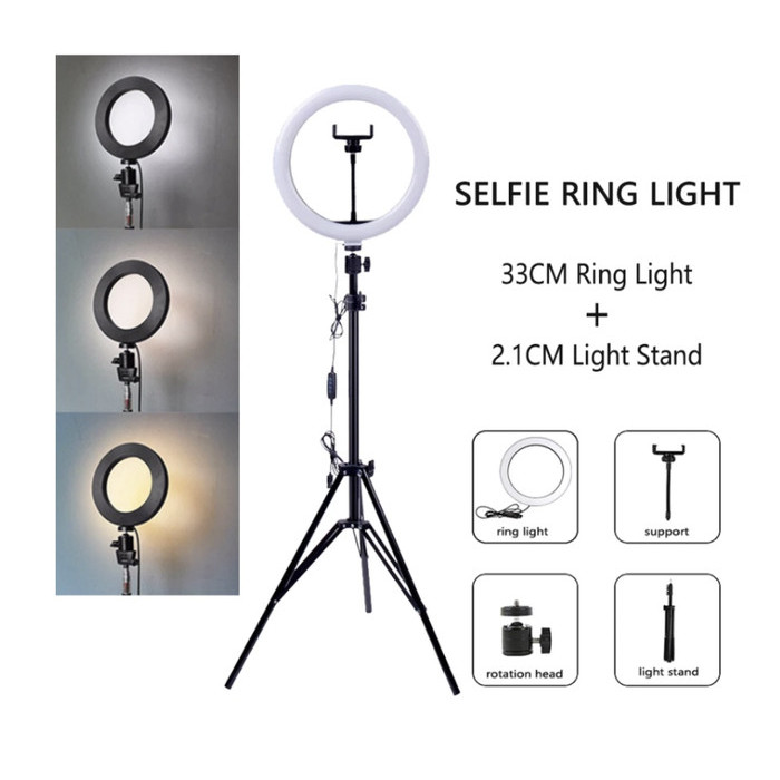 LAMPU RING LIGHT SET JUMBO LED 33CM + TRIPOD 210CM + PHONE HOLDER