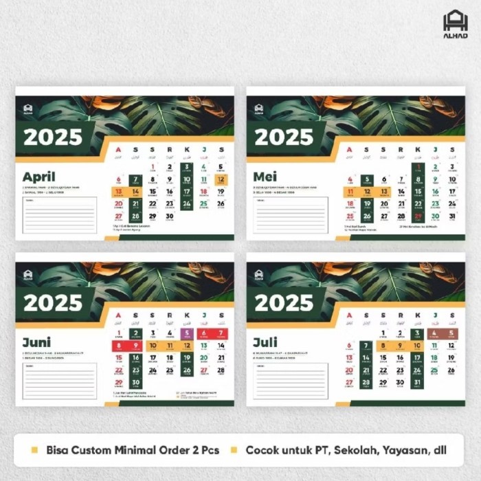 

Kalender Meja 2025 Puasa Sunnah Spiral Bahan Art Carton Customable