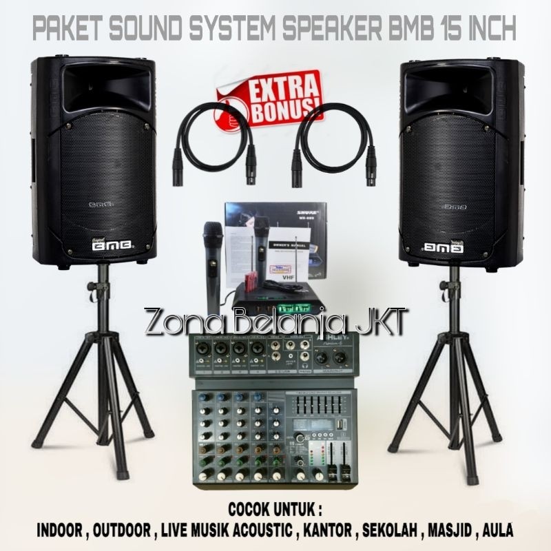 PAKET SOUND SYSTEM OUTDOOR LIVE MUSIK SPEAKER BMB 15 INCH AKTIF MIXER ASHLEY 6 CHANNEL USB BLUETOOTH