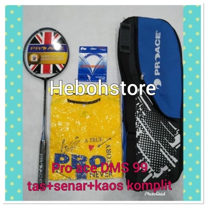 Spesial Raket Badminton Pro Ace Dms 99/D.M.S 99 Komplit Tas+Kaos+Senar Ori
