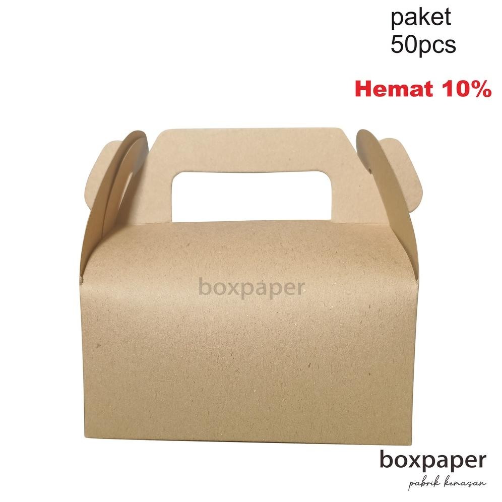 

TERLARIS Gable Box Kraft isi 50 PCS / Dus Kue / Box Snack Nasi Ayam Souvenir Hadiah Makanan Kemasan Laminasi Murah un-140