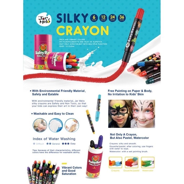 

Original Joan Miro Babyroo Silky Crayon 6 Colors Face Painting Krayon