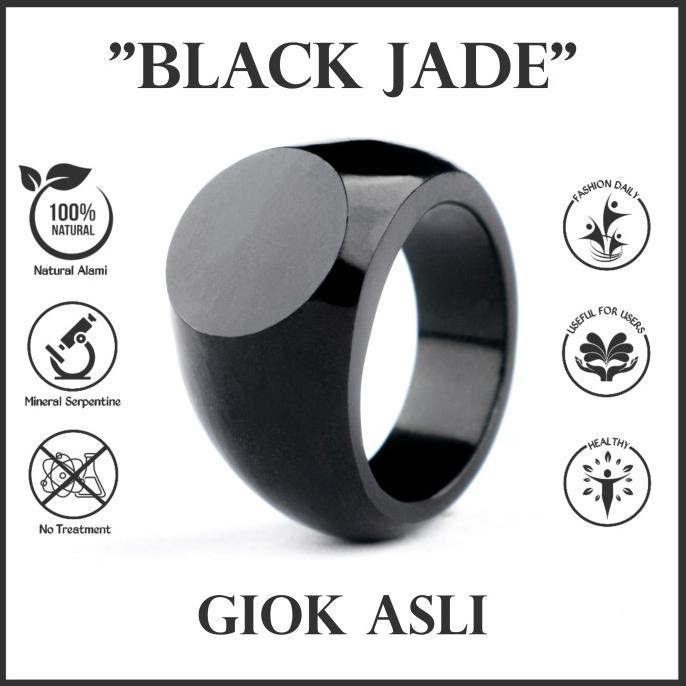Cincin Giok Asli Black Jade Natural Ring Hitam Pria Kesehatan Healty