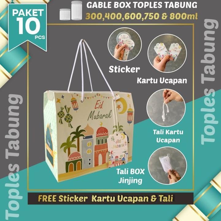 

PROMO 10 Pcs Gable Box Lebaran toples tabung - White Pink Muat 2 toples jar 500-800ml/ uk 19x17x10 cm /hampers kue lebaran wes-24