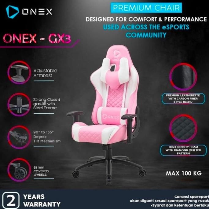 Onex Gx3 Premium Quality Gaming Chair Kursi - Pink White Original Dan Terpercaya