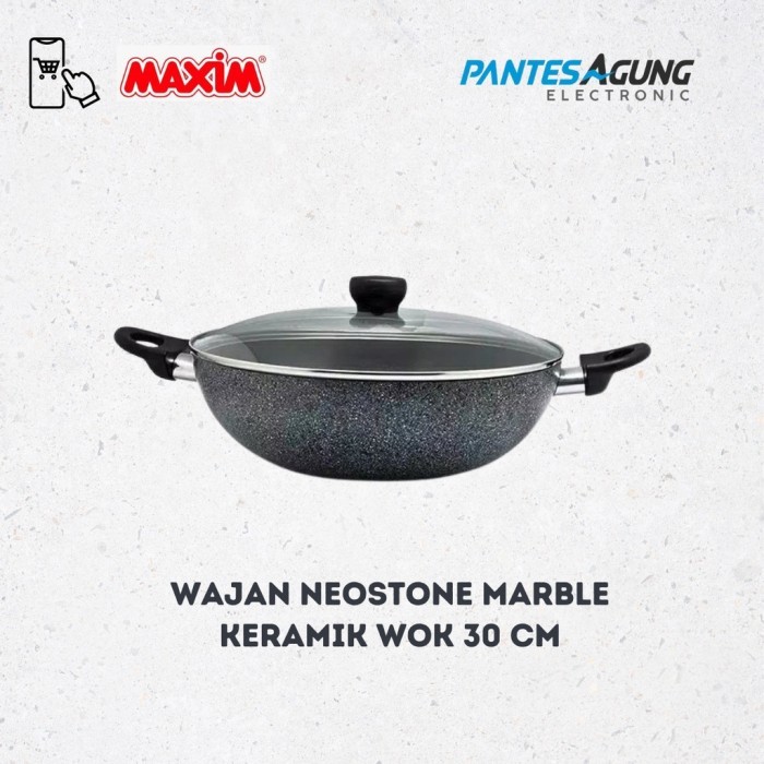 Wajan Teflon Keramik Neostone Anti Lengket Tutup Kaca Wok 30Cm-Maxim