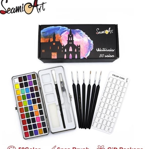 

C272 Eaart 50Color Olid Watercolor Paint Gift Et With 6Pc