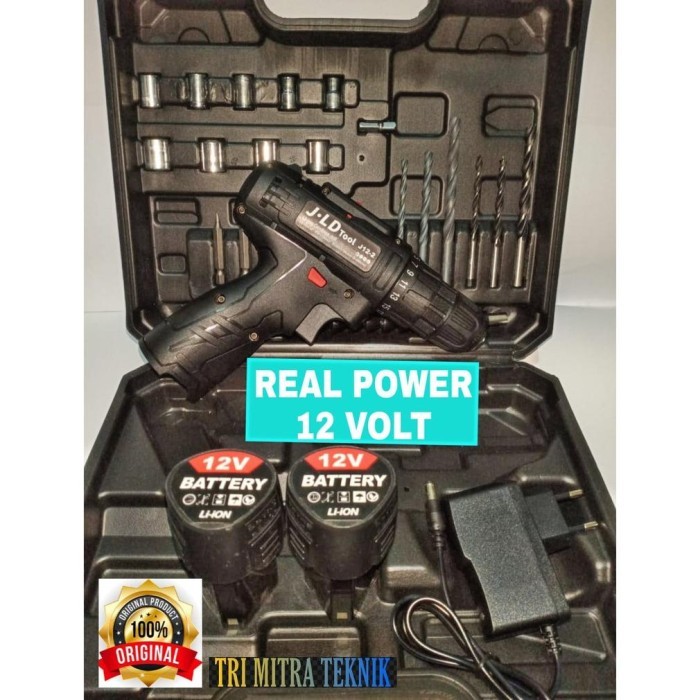 Bor baterai cordless JLD Tool 12volt Hitam Full Sett Original Produk.
