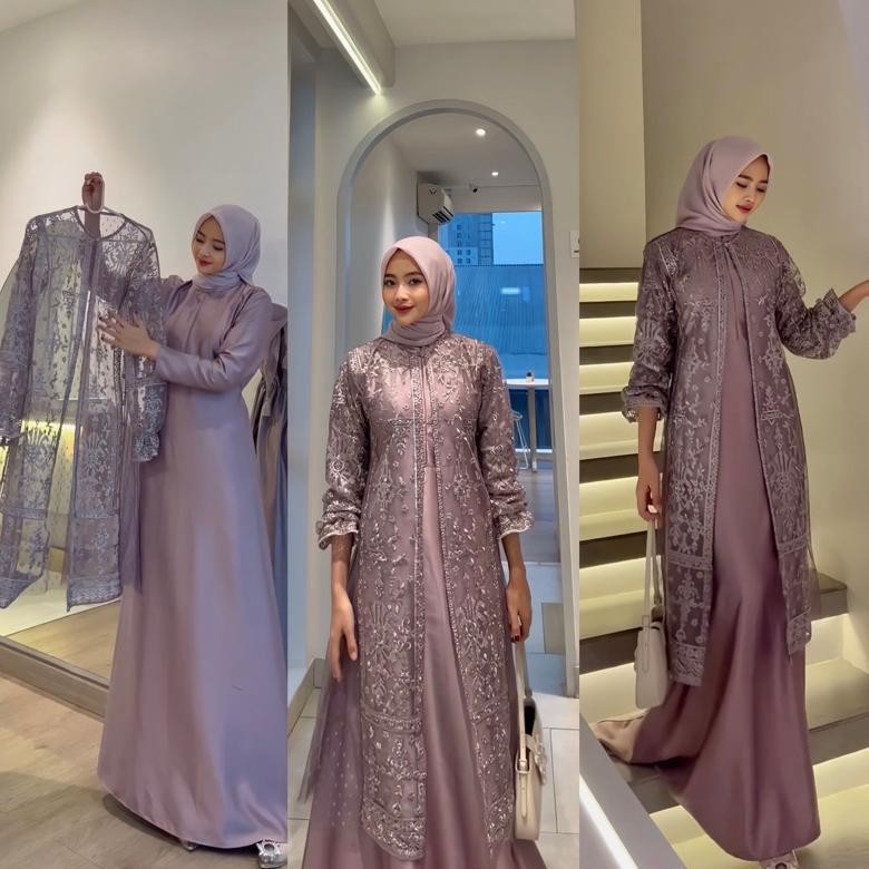 VIRAL RADIFA SET OUTER BRUKAT MOTIF MIX TILE DOT ONE SET DRESS GAUN KONDANGAN DRESS PESTA BUSANA BRI