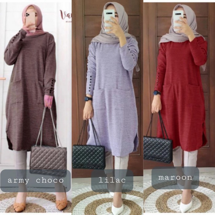 Murah A17 TUNIK KAOS RAJUT WANITA ATASAN TUNIC JUMBO DRESS MUSLIM TERBARU OK Non COD