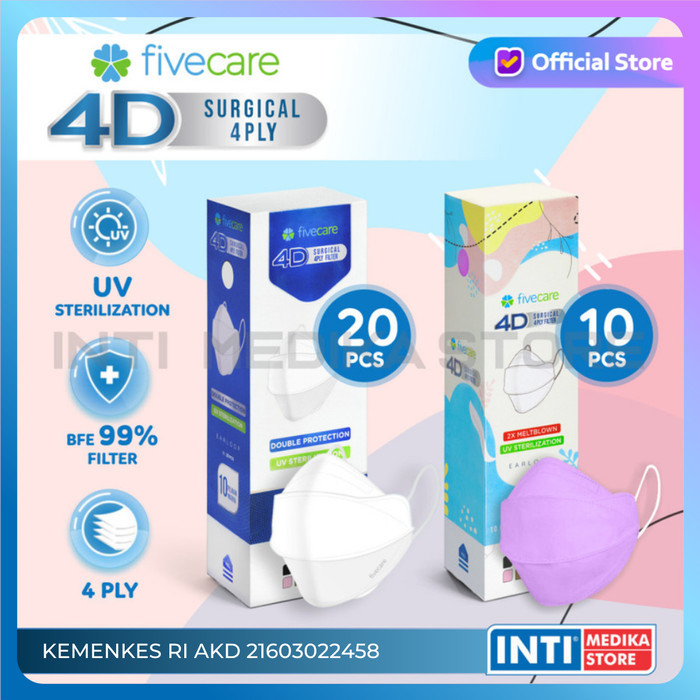 FIVECARE - Masker 4D Surgical 4 Ply Masker Earloop Masker Medis