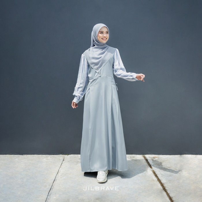 Murah JILBRAVE Taleeta Overall Gamis Inner Motif Garis Stripe Feminine Cute Style Non COD