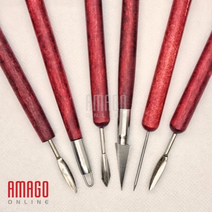 

Promo 6 buah Alat Ukir Gagang Kayu Clay Sculpting and Pottery Tools COD