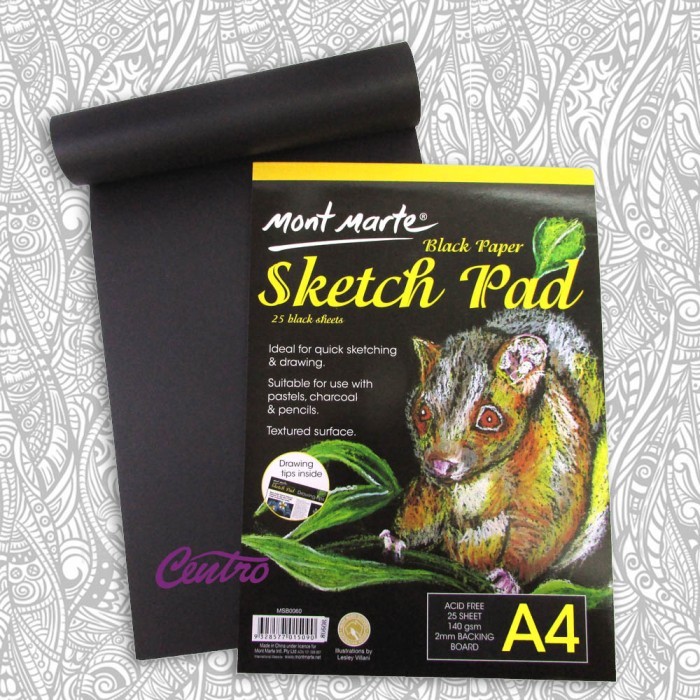 

HOT SALE Mont Marte Black Paper Sketch Pad Buku Gambar Sketsa Kertas Hitam - A4