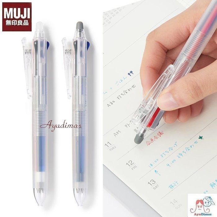 

Muji Erasable 3-color ballpoint pen, knock type - Pen cetek 3 warna dapat dihapus
