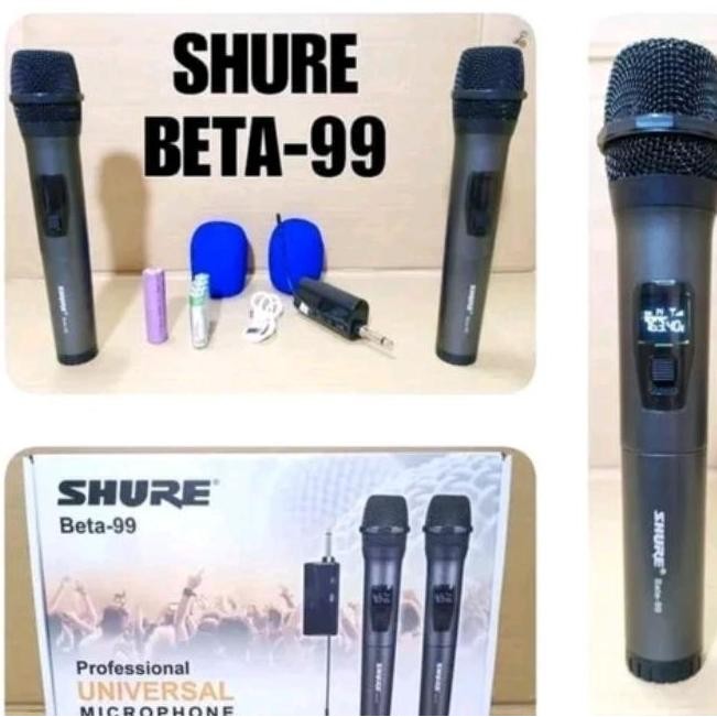 Promo Mic Wireless Shure Beta 99 / Beta-99 Double Mic Putih Dan Hitam