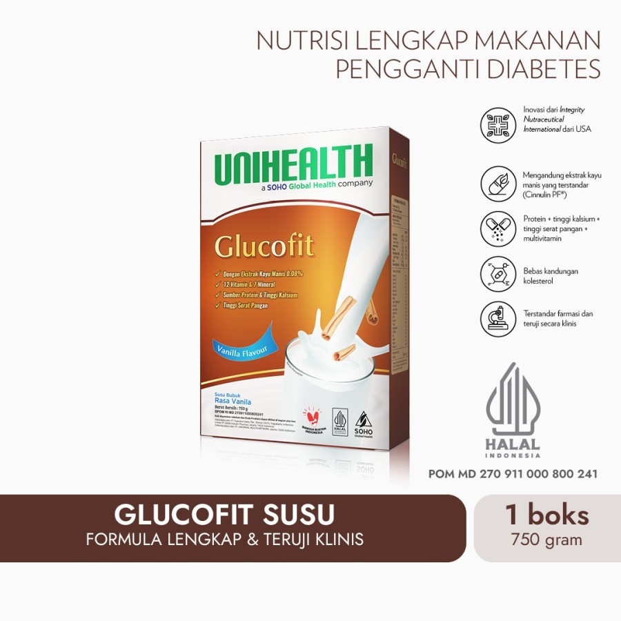 UNIHEALTH, Glucofit Susu, Untuk Diabetes formula lengkap, Box 750 gr