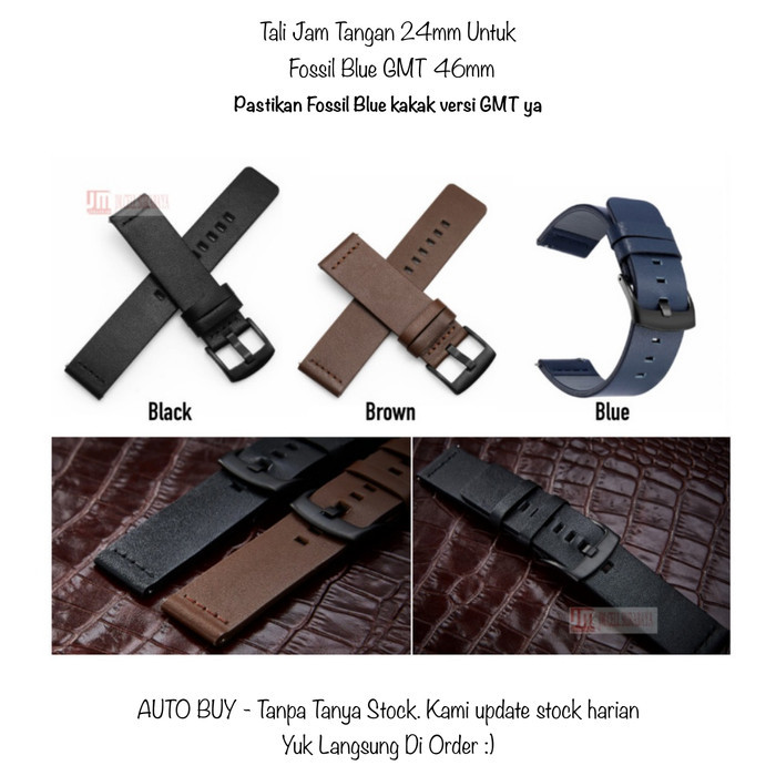 TERMURAH - Modern 24mm Strap Kulit Fossil Blue GMT 46mm - Tali Jam Tangan Kulit L