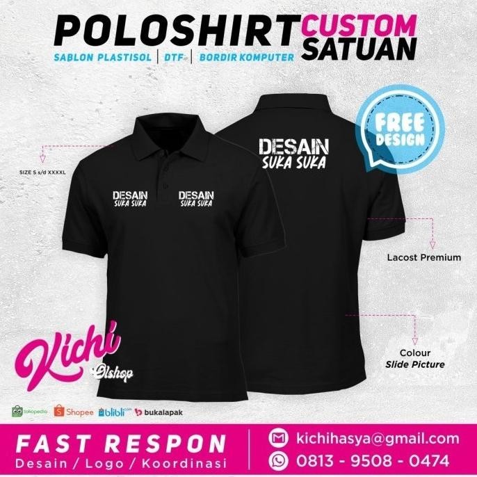 Kaos Polo Shirt Custom Design Logo Sendiri Bordir/Sablon Satuan