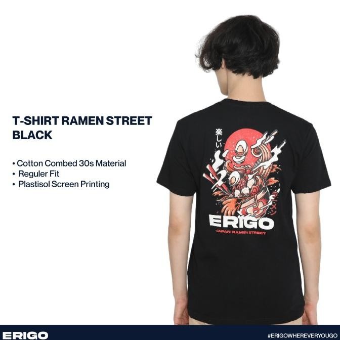 Kaos Unisex Erigo T-Shirt Ramen Street Black