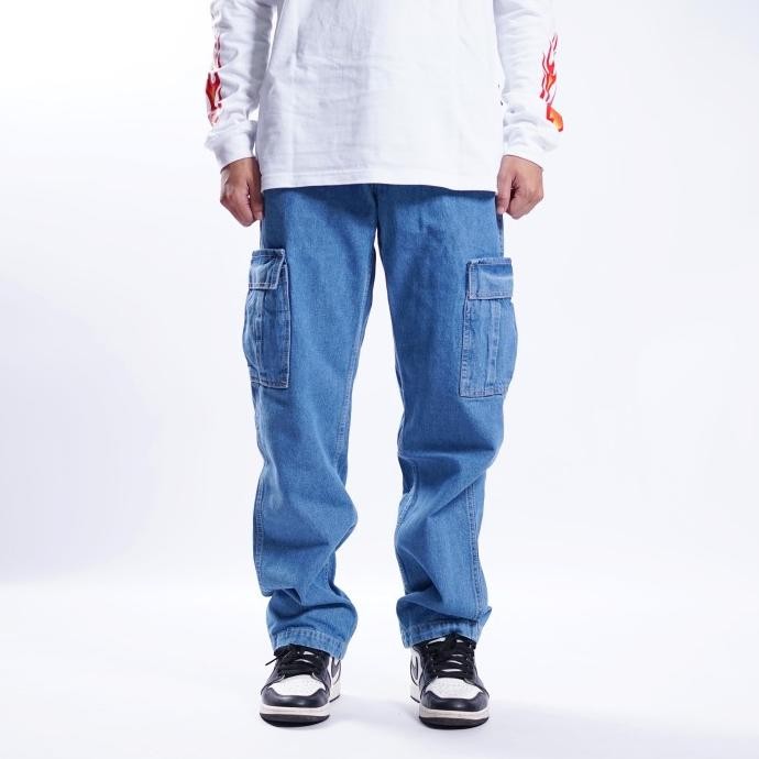 Original Superego Celana Cargo Pants Pria Jeans Standard Denim Light Blue