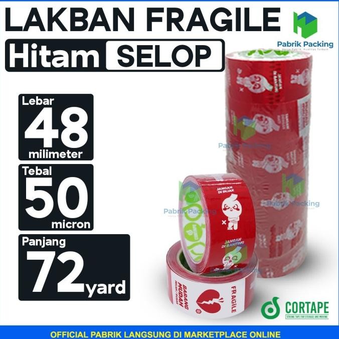 

LAKBAN FRAGILE HANDLE WITH CARE MASCOT 48MM X 72YARD TERMURAH 1 SELOP ASLI